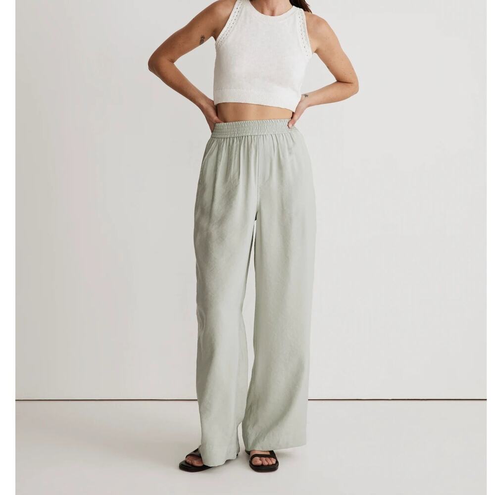 Madewell Carley Wide Leg Pants Tencel Sage Light Green Womens Large Pull On